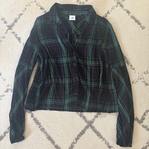 Green and Blue Plaid Cropped Button- CAbi